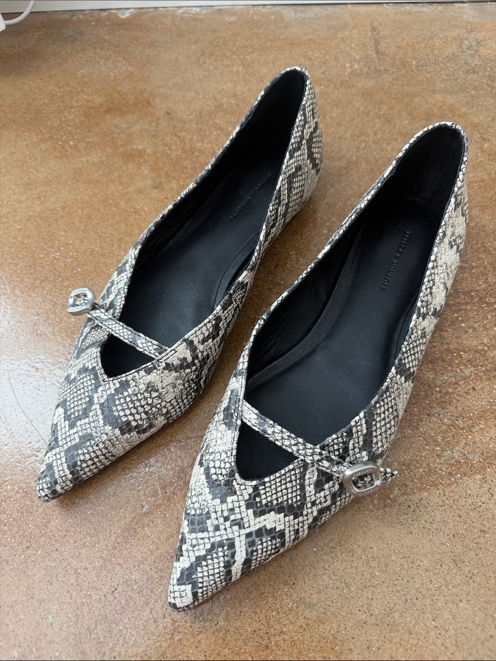 Rebecca Minkoff Buckle Flat Snakeskin Print Pointed Toe Flats Leather 6M